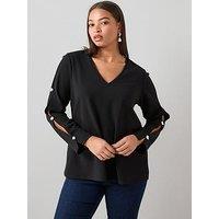 The Very Collection Curve Trim Detail Split Sleeve Top - Black