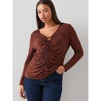The Very Collection Curve Trim Detail Ruched Top - Brown