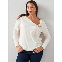 The Very Collection Curve Gold Trim Asymmetric Neck Top - Cream