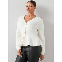 The Very Collection Curve Button Through Peplum Cardigan - Ivory