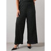The Very Collection Curve Lurex Plisse Wide Leg Trouser Co-Ord - Black