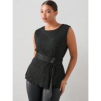 The Very Collection Curve Lurex Plisse Belted Tunic Top - Black