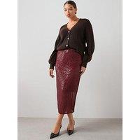 The Very Collection Curve Sequin Midi Skirt - Burgundy