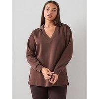 The Very Collection Curve V Neck Soft Touch Sweatshirt - Dark Brown