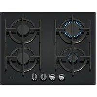 Neff T26Pip4S0, 60Cm Gas Hob, Black Tempered Glass, 4 Burner, Optimised Flameselect, 4 Dishwasher Suitable Cast Iron Pan Supports, Detachable Metallic Sword Dials