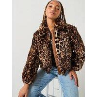 Levi'S Elle Sherpa Leopard Jacket - Black Amber - Beige