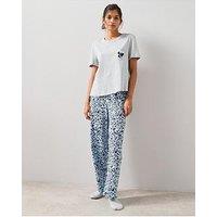 The Very Collection Short Sleeve Tshirt And Heart Print Aop Wide Leg Bottom Pyjama Set - Grey