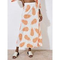Apricot Tropical Leaf Bias Maxi Skirt - Cream