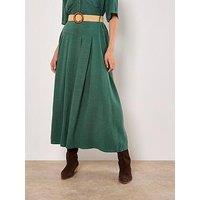 Apricot Boho Belted Midi Skirt - Green