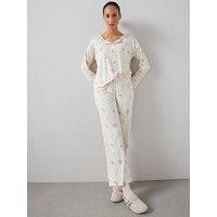The Very Collection Soft Touch Rib Henley Star And Moon Wide Leg Pj Set - White