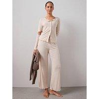 The Very Collection Pointelle Button Through Cardigan With Wide Leg Pyjama Set - Cream
