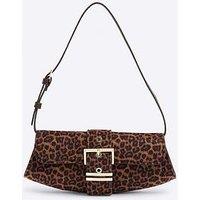 River Island Leopard Buckle Front Shoulder Bag - Brown