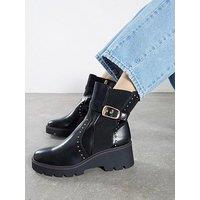 River Island Wide Studded Buckle Wedge Boot - Black