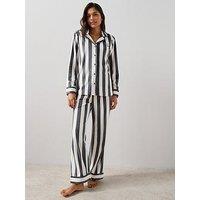The Very Collection Stripe Fleece Revere Pyjama Set - Grey