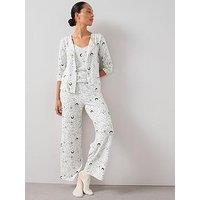 The Very Collection 3 Piece Star Print Vest, Cardigan And Wide Leg Pointelle Pj Set - Cream