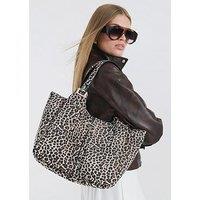 River Island Leopard Winged Slouch Bag - Beige