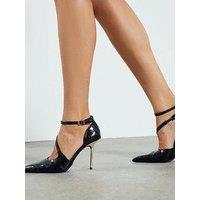 River Island Croc Asymmetrical Strap Metal Heel - Black