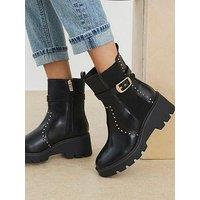 River Island Studded Buckle Wedge Boot - Black