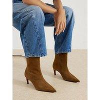 River Island Wide Suede Point Kitten Heel Boot - Brown