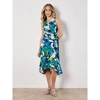 Apricot Graphic Floral Wrap Midi Dress - Green