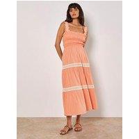 Apricot Crochet Lace Tiered Midi Dress - Orange