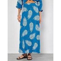 Apricot Tropical Leaf Bias Maxi Skirt - Blue