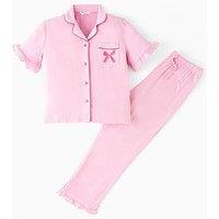 The Very Collection Girls Short Sleeve Bow Pocket Pyjamas - Pink