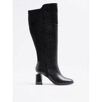 River Island Wide Metal Heel Knee High Boot - Black