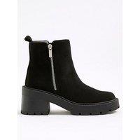 River Island Block Heeled Side Zip Boot - Black