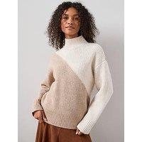 The Very Collection Funnel Neck Colour Block Jumper With Wool - Beige