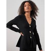 The Very Collection Button Detail Knitted Peplum Cardigan Coord - Black