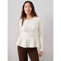 The Very Collection Crew Neck Peplum Jumper With Wool - Cream