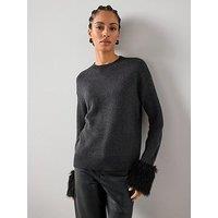 The Very Collection Crew Neck Detachable Fur Cuff Jumper With Wool - Grey