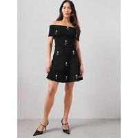The Very Collection Bardot Embellished Knitted Mini Dress - Black
