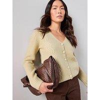 The Very Collection V Neck Cable Cardigan With Wool - Sage