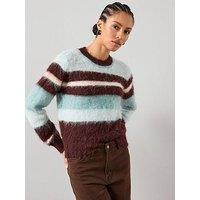 The Very Collection Crew Neck Brushed Yarn Stripe Jumper With Wool - Multi