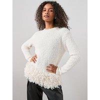 The Very Collection Boucle Fringe Hem Crew Neck Jumper - Cream