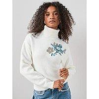 The Very Collection Roll Neck Embellished Jumper With Wool - Cream