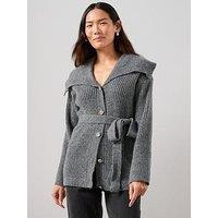 The Very Collection Oversized Collar Belted Longline Cardigan - Grey