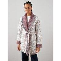 The Very Collection Paisley Belted Fringe Wrap Cardigan With Wool - Burgundy - Multi
