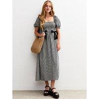 New Look Ex Gingham Shirr Bow Front Midi - Black