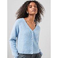 The Very Collection Fluffy V Neck Covered Button Cardigan - Blue