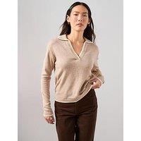 The Very Collection Contrast Tipping Collared Jumper With Wool - Beige