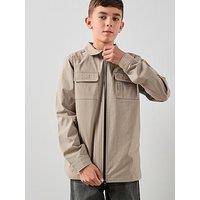V By Very Boys Zip Up Pocket Detail Shirt - Stone Beige