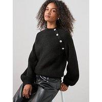 The Very Collection Funnel Neck Button Shoulder Jumper - Black