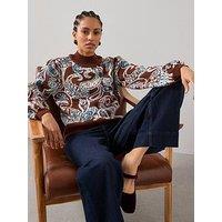 The Very Collection Paisley Jacquard Funnel Neck Jumper With Wool - Multi