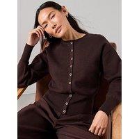 The Very Collection Crew Neck Popper Front Cardigan - Brown