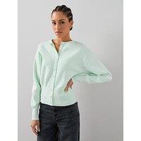 The Very Collection Crew Neck Popper Front Cardigan - Green