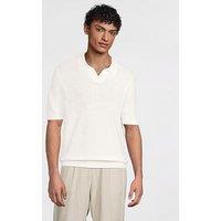 Mango Fluid Knitted Cotton Short Sleeve Polo Shirt - Cream