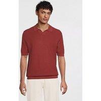 Mango Fluid Knitted Cotton Short Sleeve Polo Shirt - Dark Red